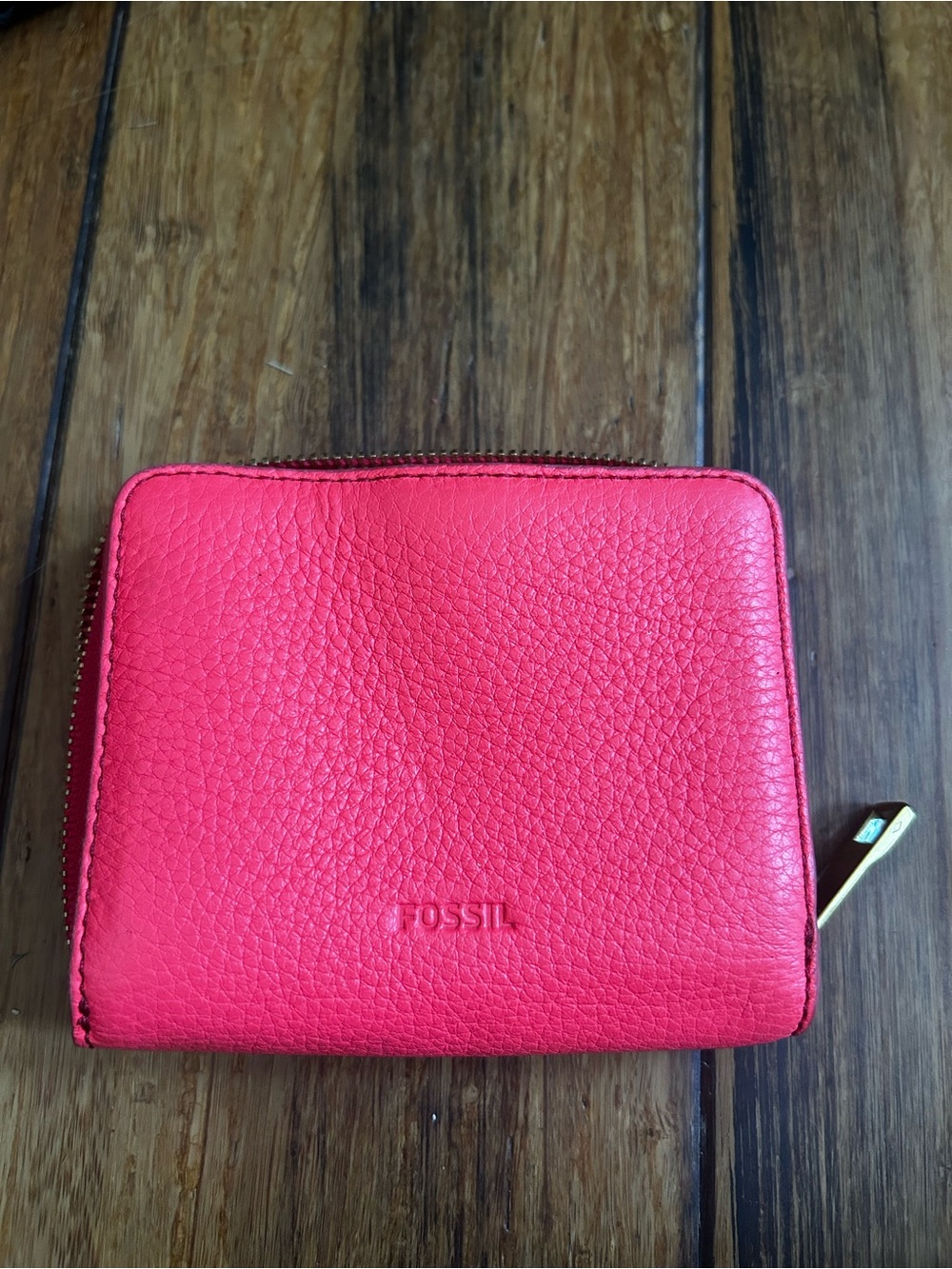 Fossil Coral Pink Pebbled Leather Zip Wallet